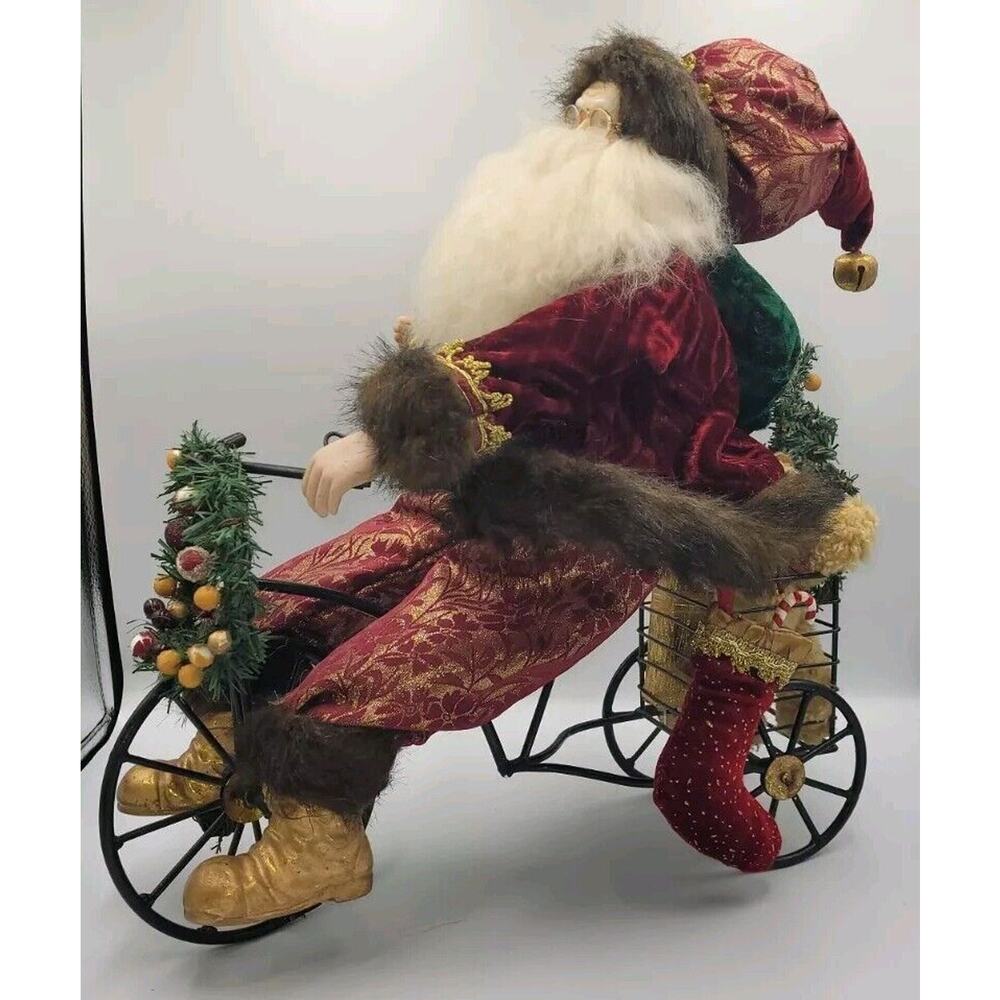 Vintage Large Porcelain Face Santa Claus Riding Tricycle Presents 16" Christmas
